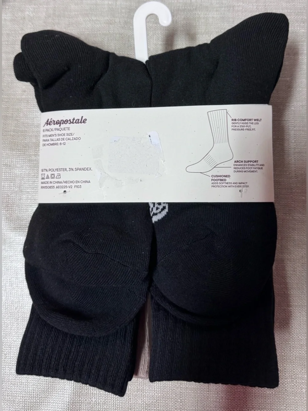 Aeropostale Men's White Athletic Crew Socks with Maroon & Black Accents
